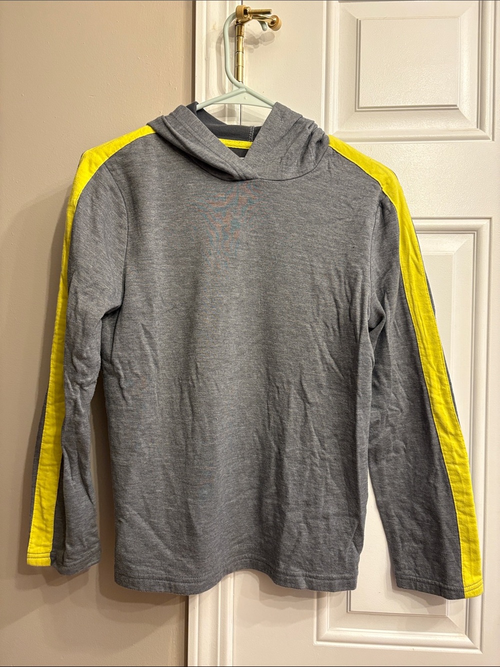 Boy’s Gray Hooded Sweater with Yellow Shoulder Stripes